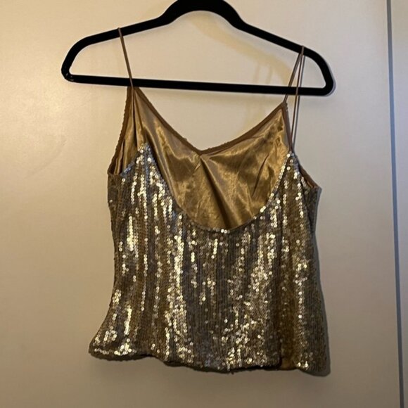 Gold Sequin Scala 100 % Silk Evening Top with Side Zipper, Size XL - Picture 8 of 8